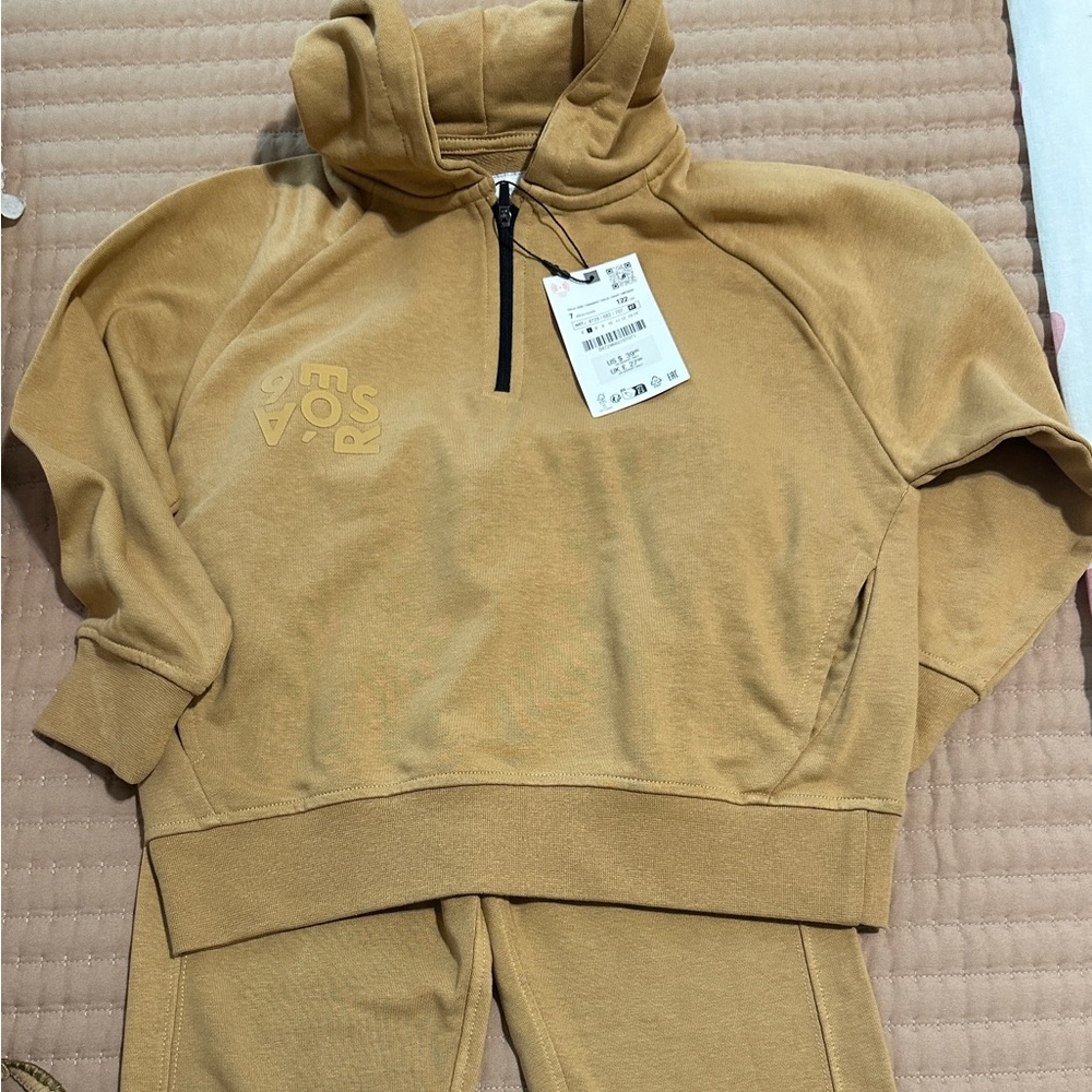 Zara Kids Tan Sweatpants & Hoodie Set